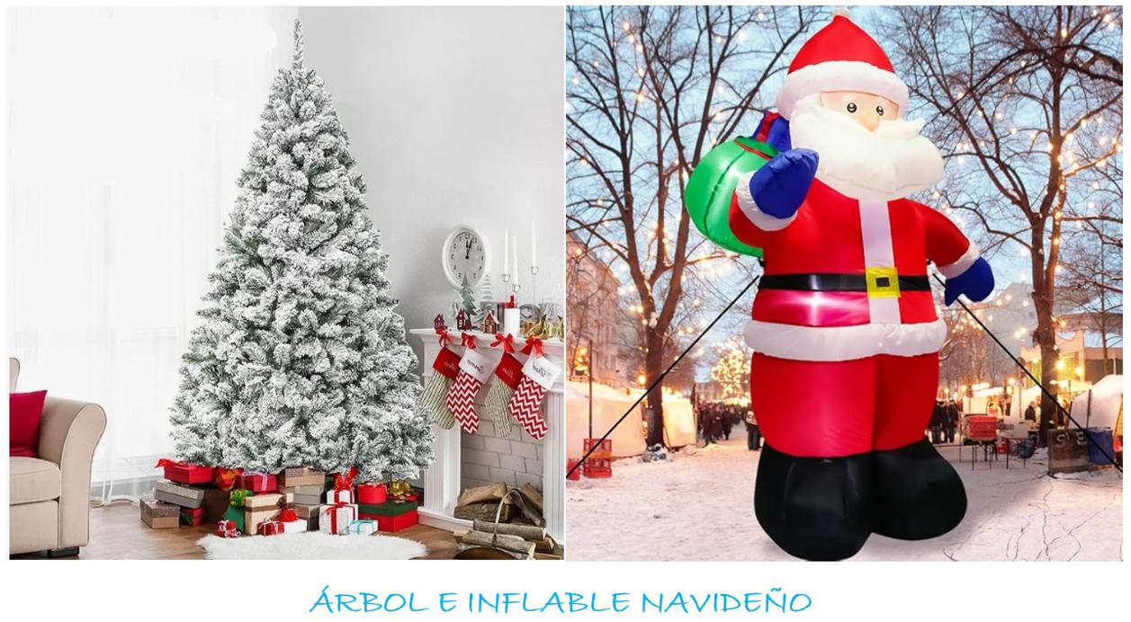 Árbol De Navidad Artificial Nevado1.8m + Santa Claus Inflable de Navidad 1.85m