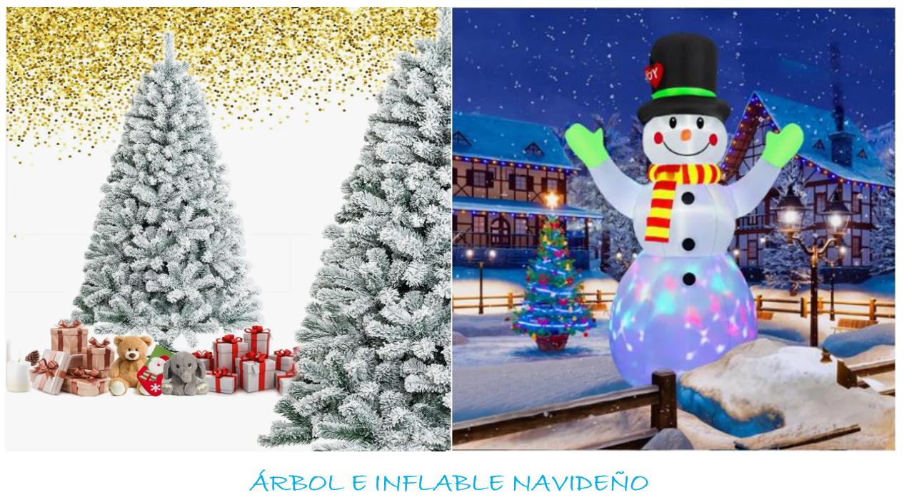 Árbol Navidad Artificial 150cm + Inflable Navideño Muñeco Nieve Gigante